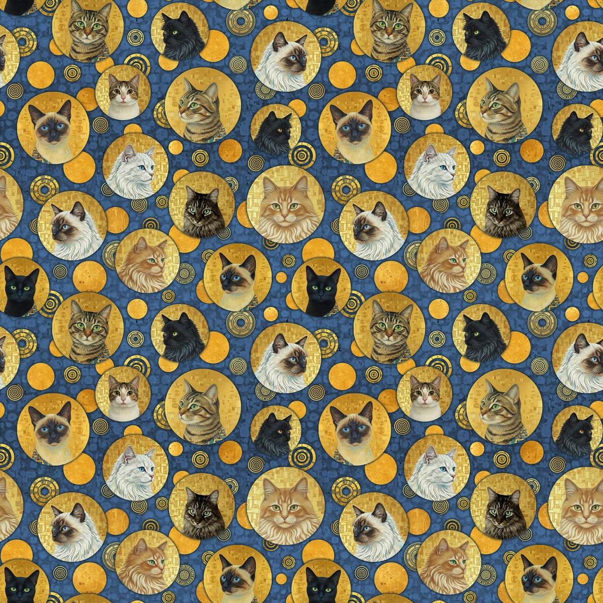Klimty Cats - Golden Imperial Cattitudes 10776-44 by Patrick Lose for Northcott