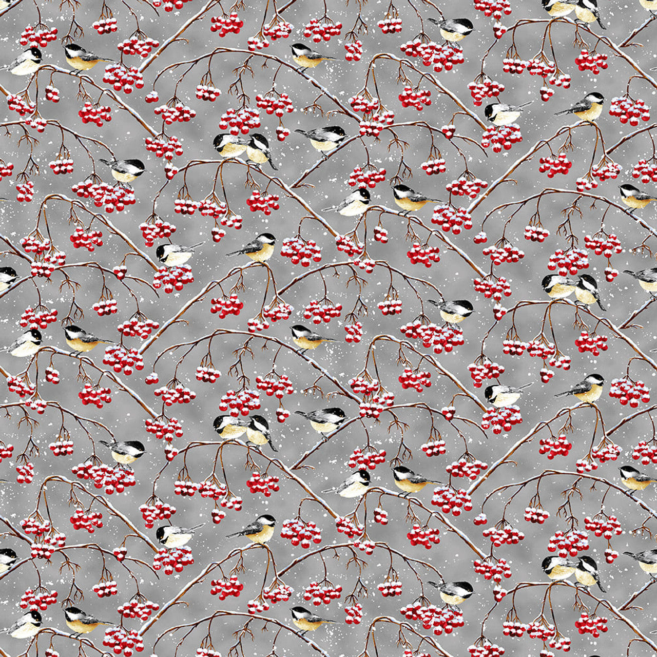 Snow Crew - Gray/Chickadees 1286-90 by Henry Glass Co.