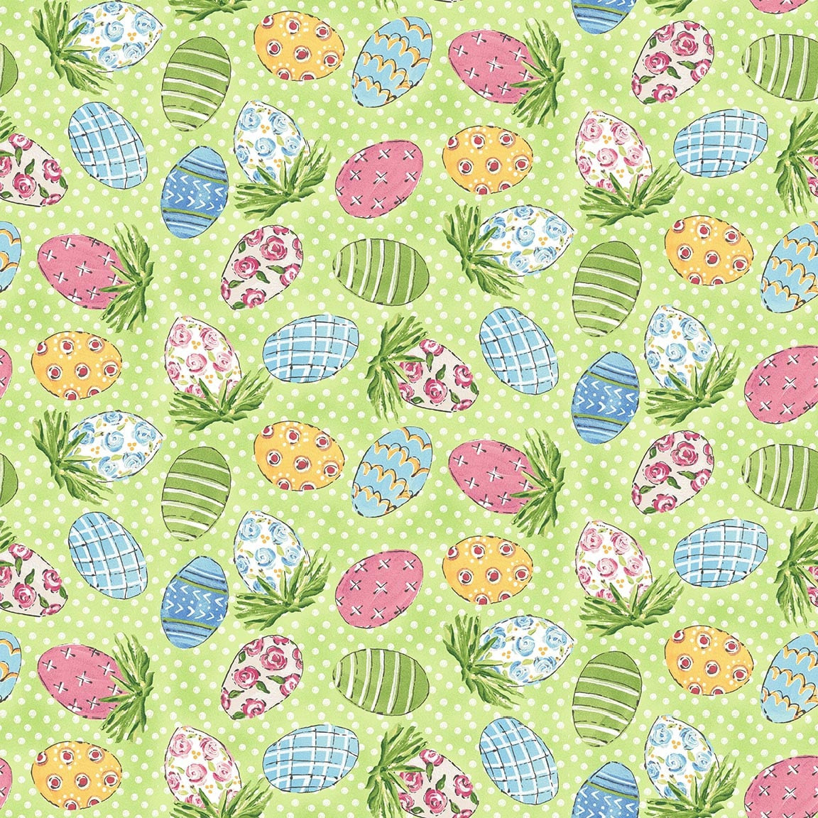 Peek a Boo Bunnies - Eggs on Green 1564-66 by Henry Glass & Co.