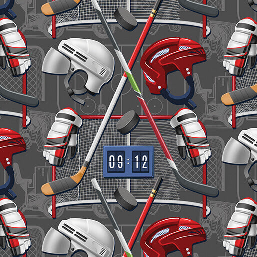 Ice Hockey - Goal Time Charcoal 16889-14 by Benartex