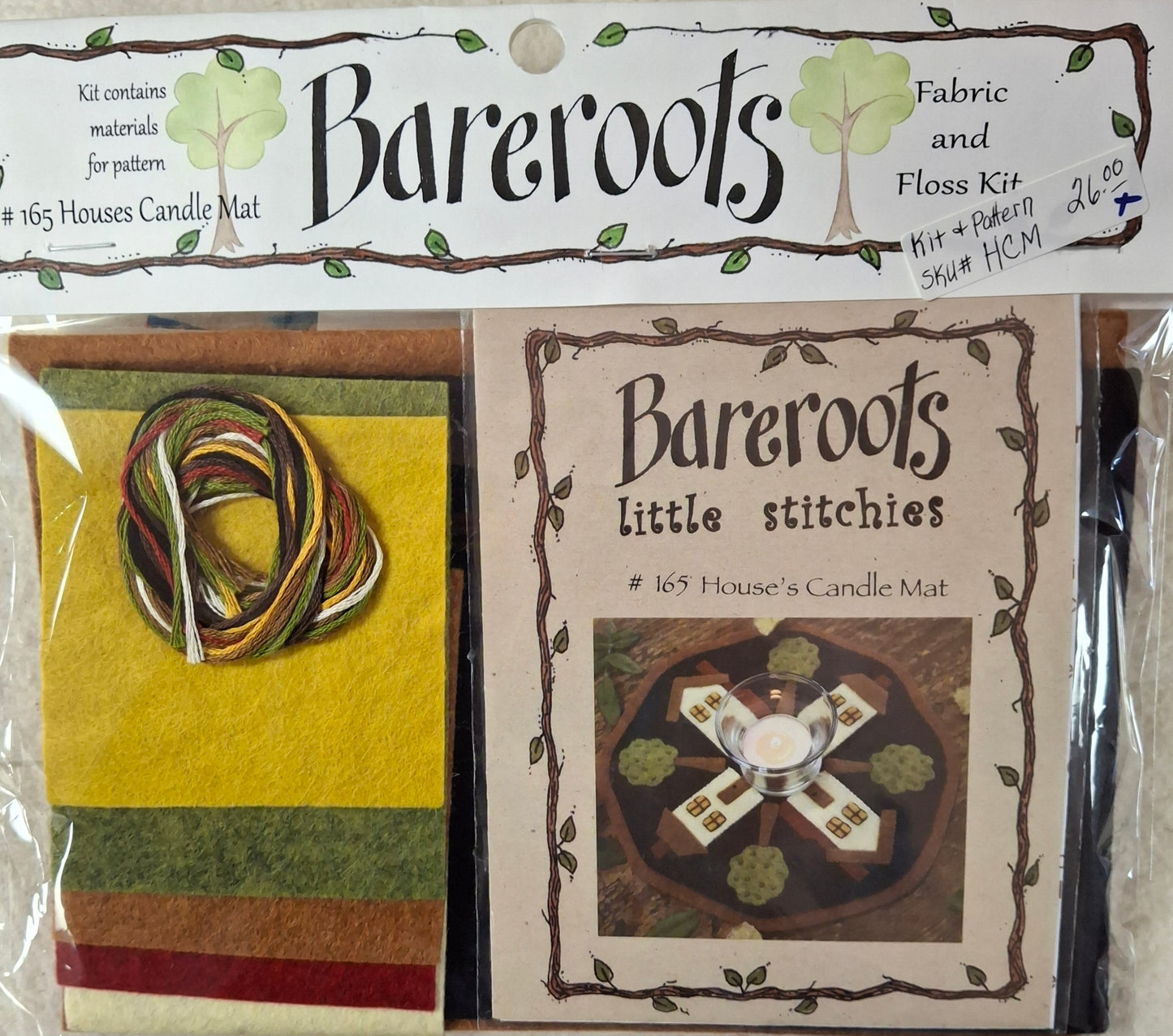 Bareroots Design - House's Candle Mat Pattern 165 and Materials Kit