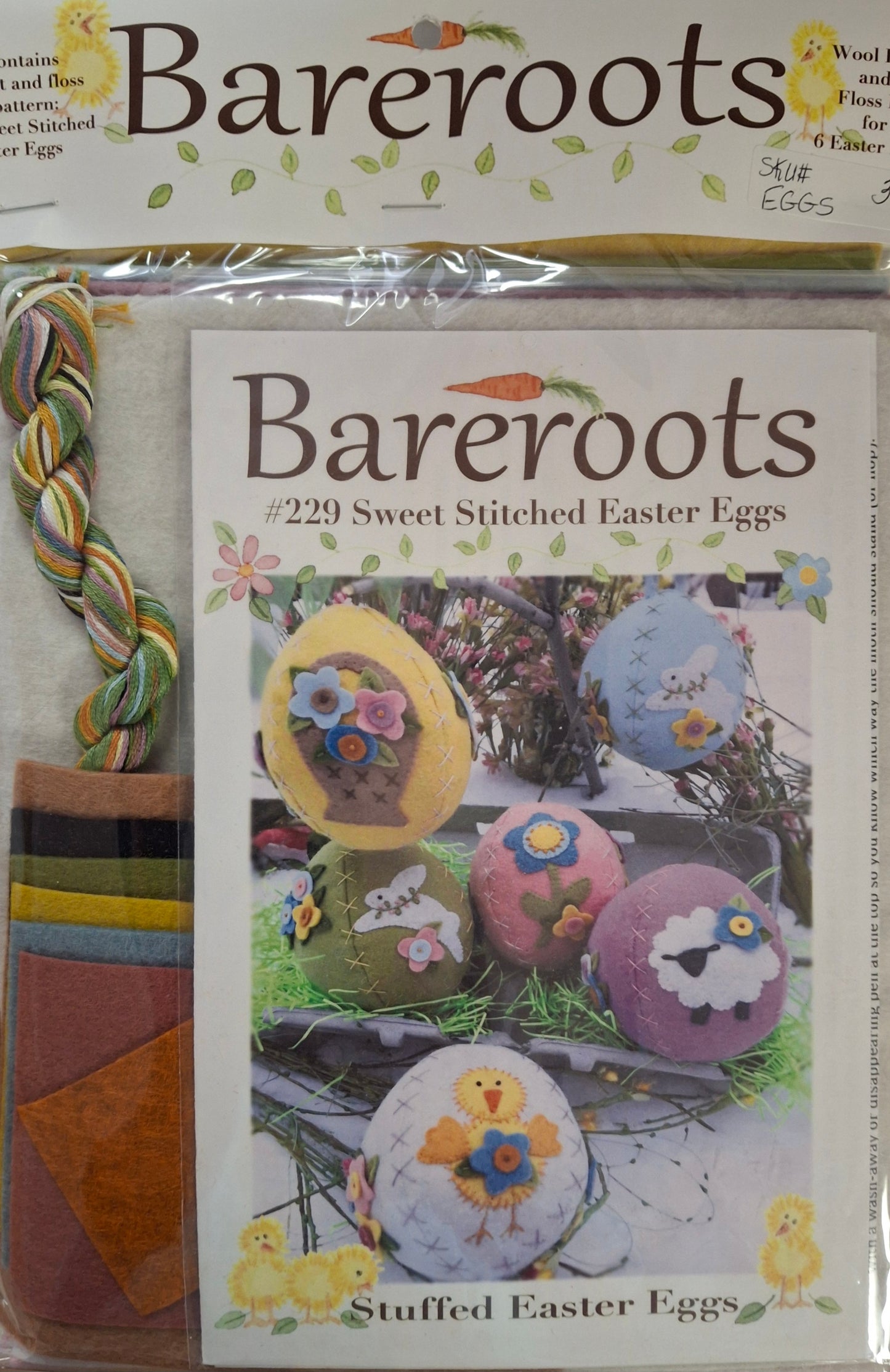 Bareroots Design - Pattern 229 and Wool/Floss Kit for 6 Easter Eggs