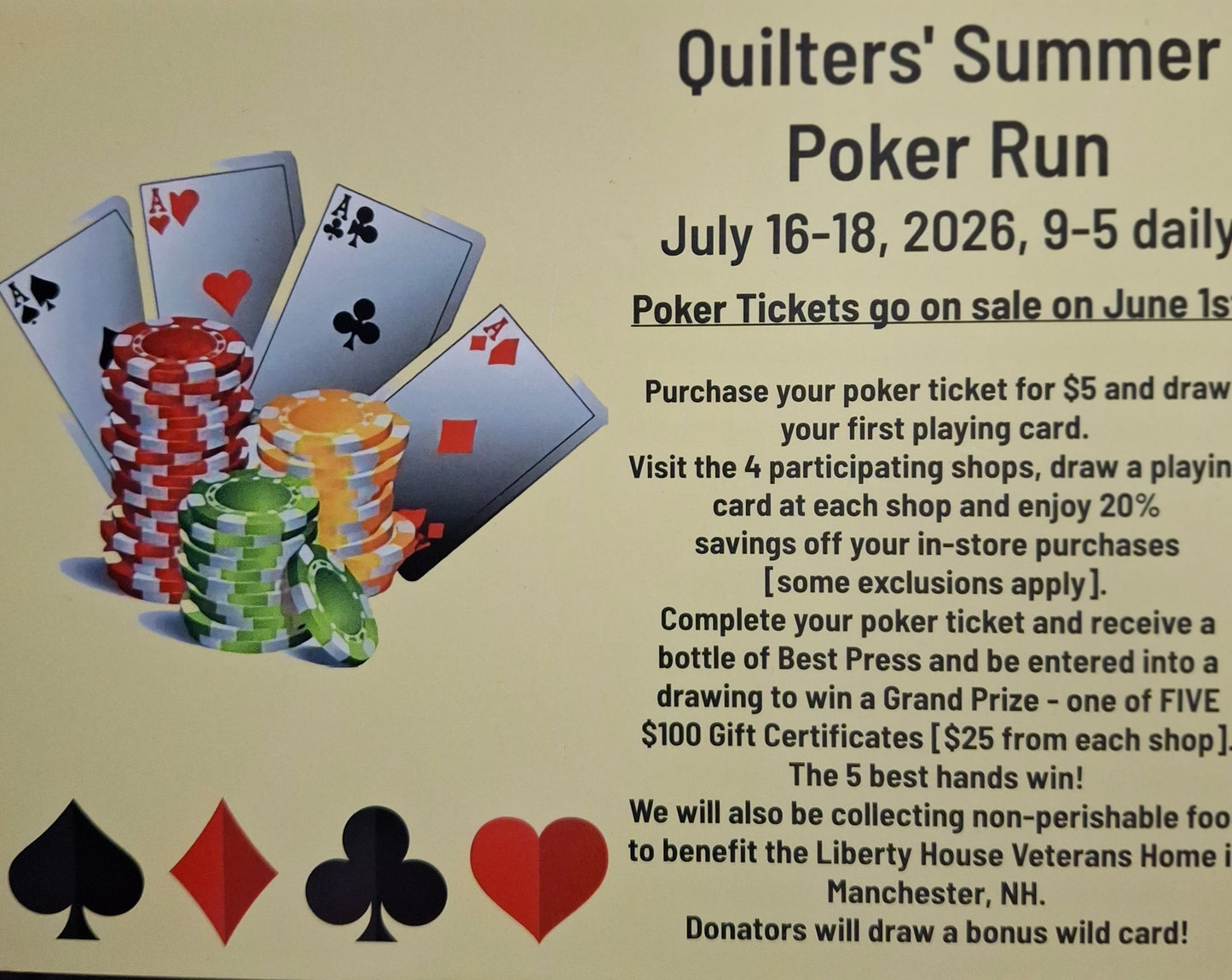 Quilters' Summer Poker Run - 2026