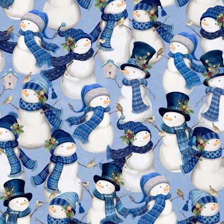 Let it Show-Man! - Packed Snowmen Medium Blue 27753-440 by Wilmington Prints