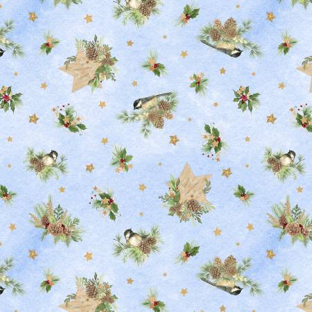 Let it Show-Man! - Birds & Pine Toss Light Blue 27757-472 by Wilmington Prints