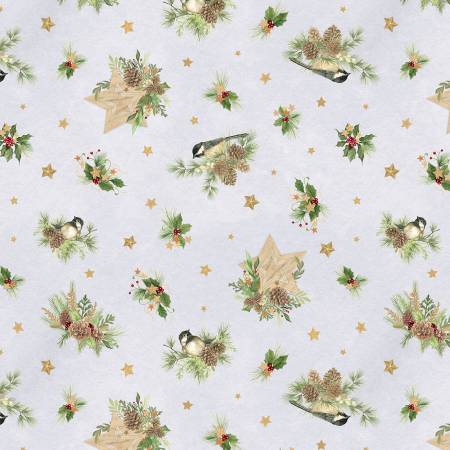 Let it Show-Man! - Birds & Pine Toss Gray 27757-972 by Wilmington Prints