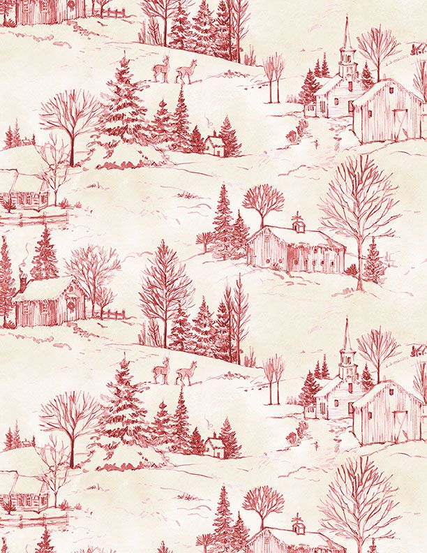 The Jolly North - Scenic Toile Red/Cream 28064-233 by Wilmington Prints