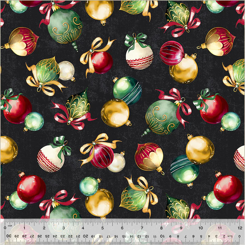 Holiday Splendor- Dashing Ornaments - Black - 54065-1 by Windham Fabrics