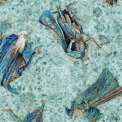 Folklore - Character Toss Dusty Aqua 2600-31642-Q by QT Fabrics