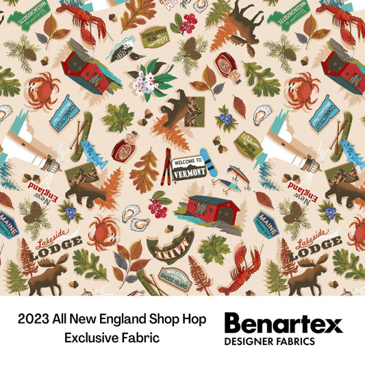 All New England Shop Hop 2023 - I Love New England - Neutral Toss - by Benartex