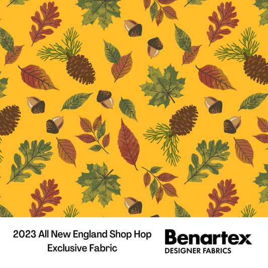 All New England Shop Hop 2023 - Outdoor Fall Motifs - Gold - by Benartex