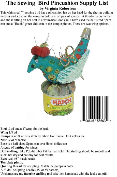 Sewing Bird Pincushion by Virginia Robertson Designs