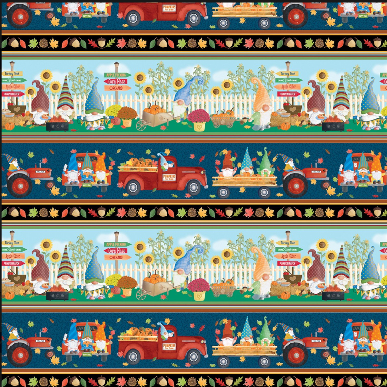 Falling for Gnomes - Happy Fall Stripe Multi by Benartex