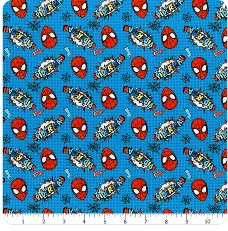 Marvel Comics Kawaii Blue Spider-Man Head Toss Yardage by Camelot Fabrics