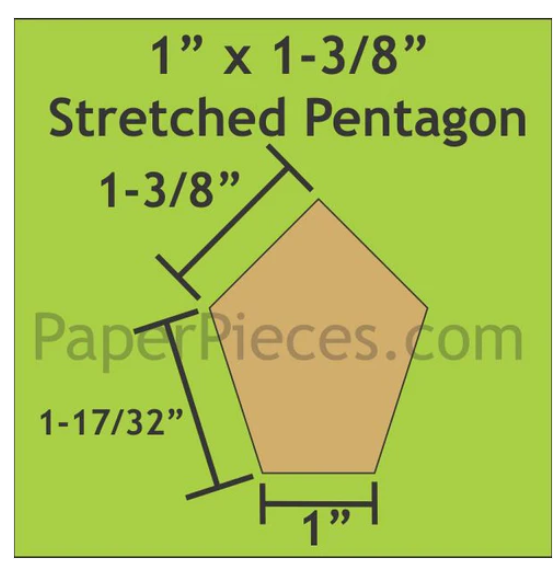 Paper Pieces - 1" x 1 3/8" Stretched Pentagons - 36 Pieces