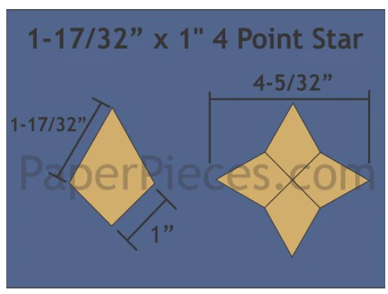 Paper Pieces - 4 Point Star 1 17/32" x 1" - Pkg. 91 Pieces