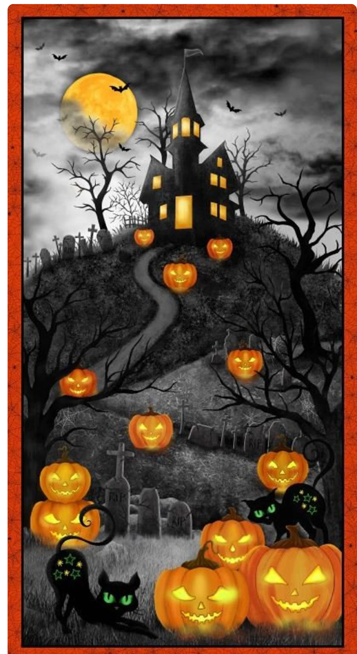 Haunted House Panel from Trick or Treat Collection by Michael Miller Fabrics (100)