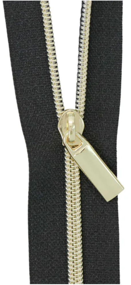 Sallie Tomato - 3 Yard Zipper - Black Tape & Gold Coil #3