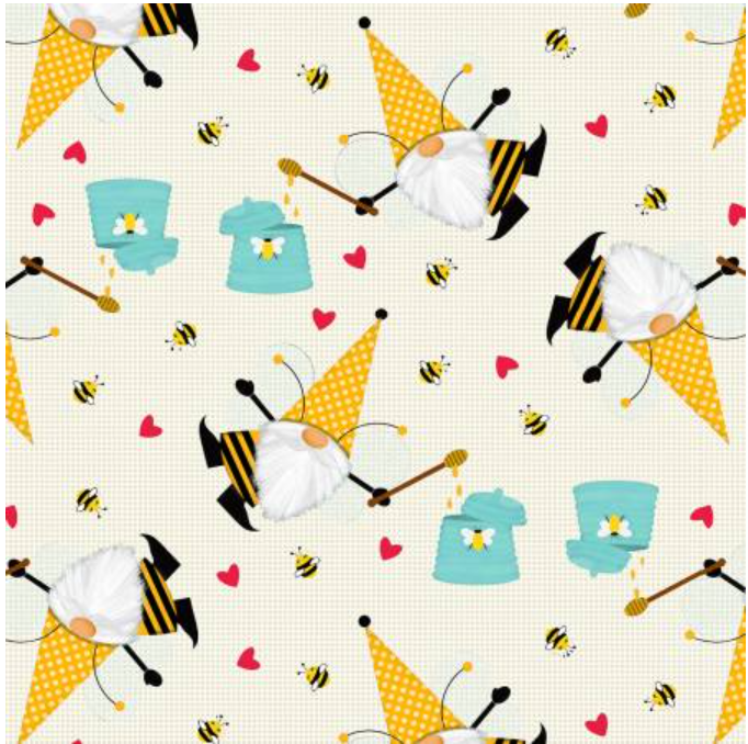 Honey Bee Gnomes-Tossed Gnomes on Cream 5668 by Studio E