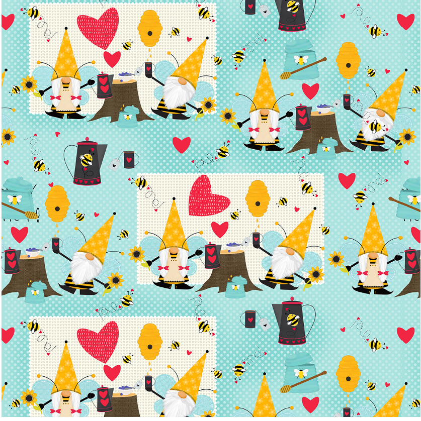 Honey Bee Gnomes - Scenic on Blue 5669 by Studio E
