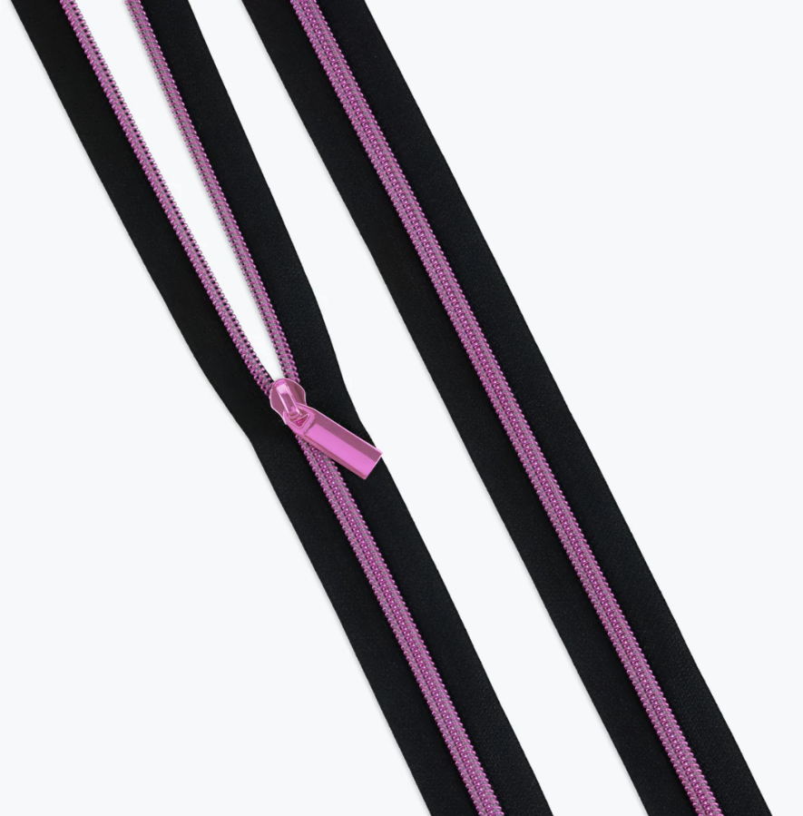 Tula Pink Zippers by the Yard by Sallie Tomato - Black Tape + Pink Coil and 9 Pink Pulls