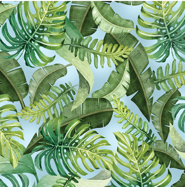 Paradise Awaits - Leaves of Paradise Blue/Green by Benartex