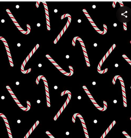 Country Christmas - Jolly Candy Canes - Black by Benartex