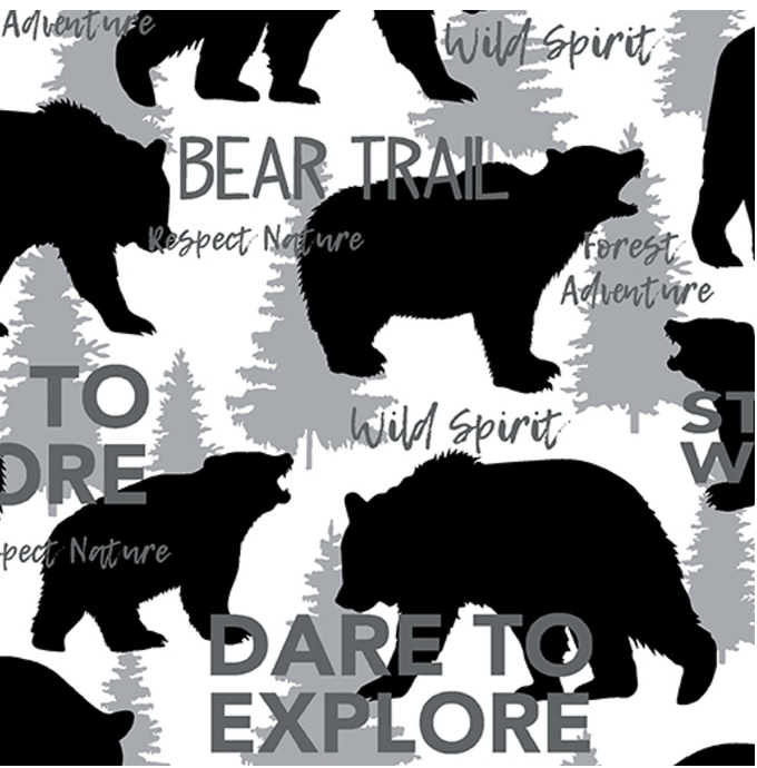 Great Outdoors - Bear Country - White by Benartex