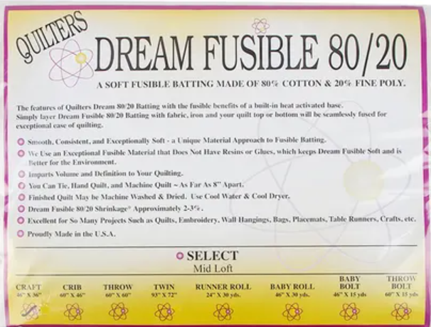 Quilters Dream Fusible 80/20 Mid Loft Natural - Craft