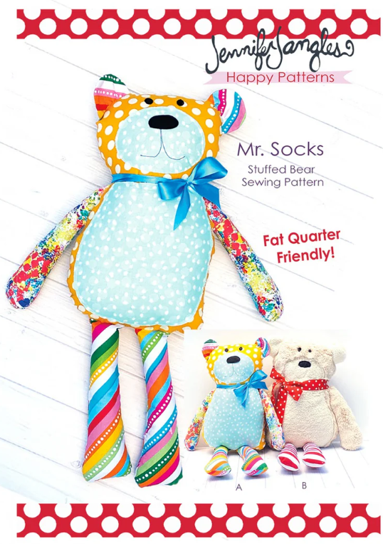 Mr. Socks Stuffed Bear Sewing Pattern - A Happy Pattern by Jennifer Jangles