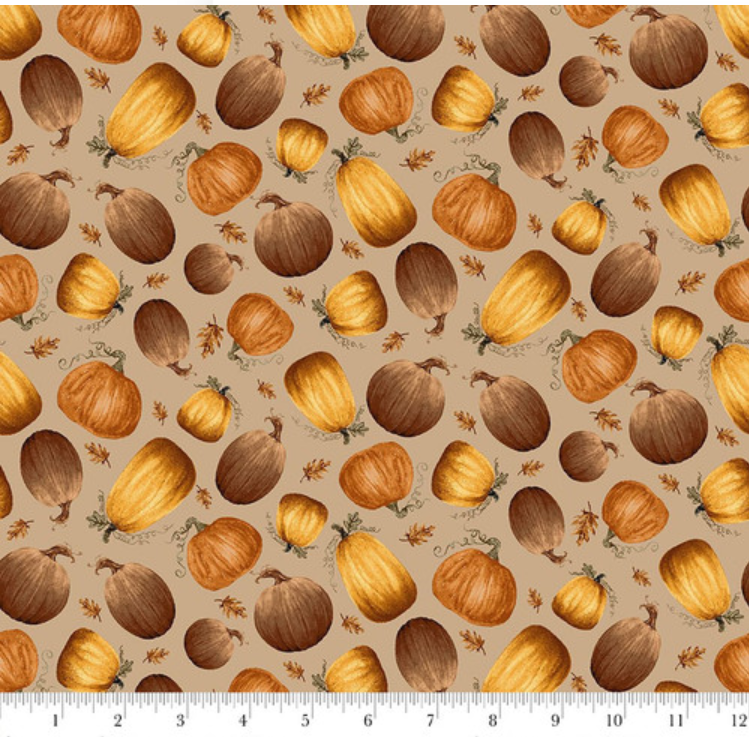 Hello Pumpkin - Tossed Pumpkins-Taupe 1892-33 by Henry Glass & Co