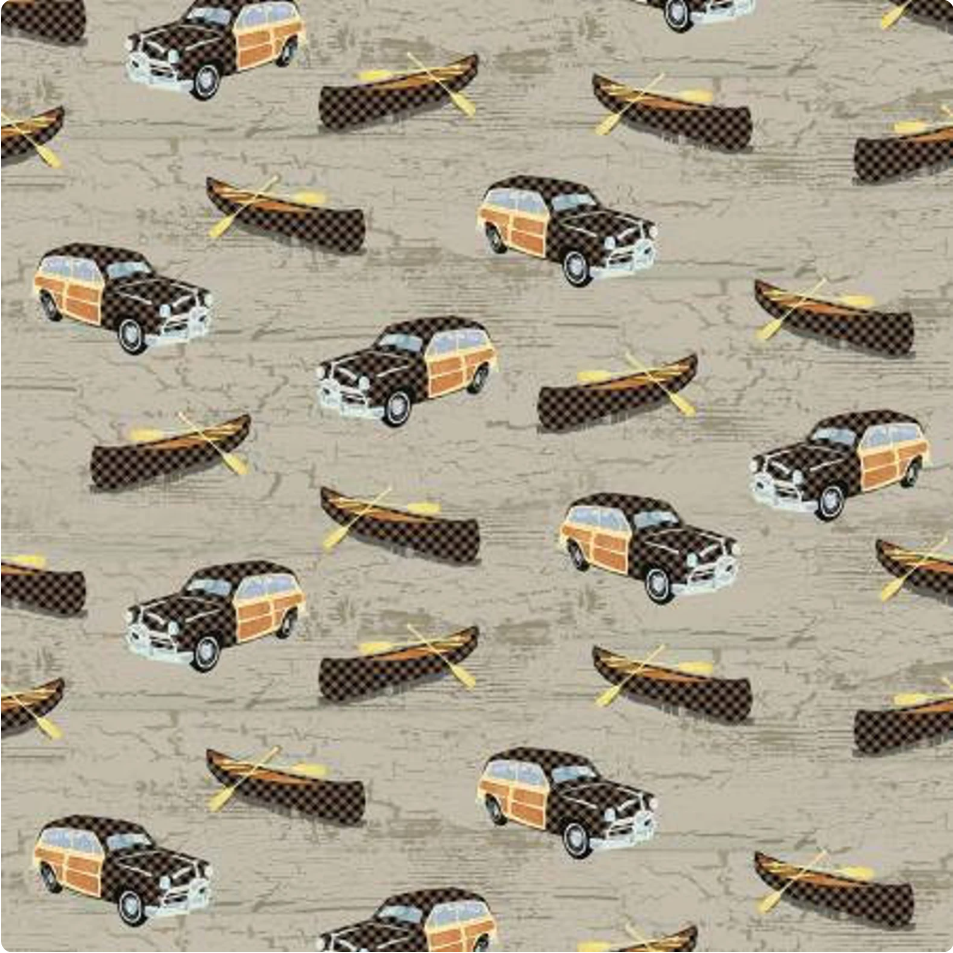 Twilight Lake 1693-33 Beige Canoes & Cars by Henry Glass & Co.