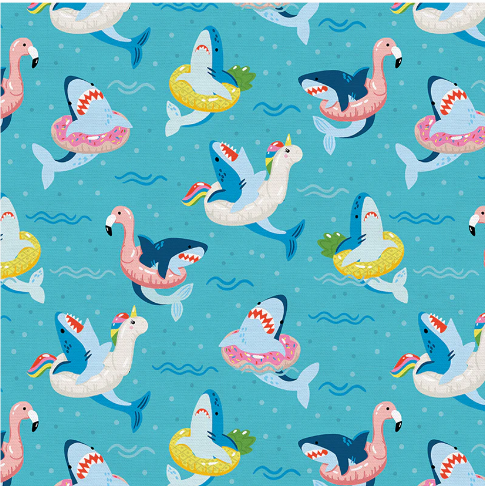 Fun in the Sun - Shark Attack - Blue by Paintbrush Studio Fabrics