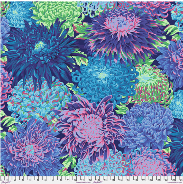 Kaffe Fassett Classics - Japanese Chrysanthemum Blue PWPJO41 by Free Spirit
