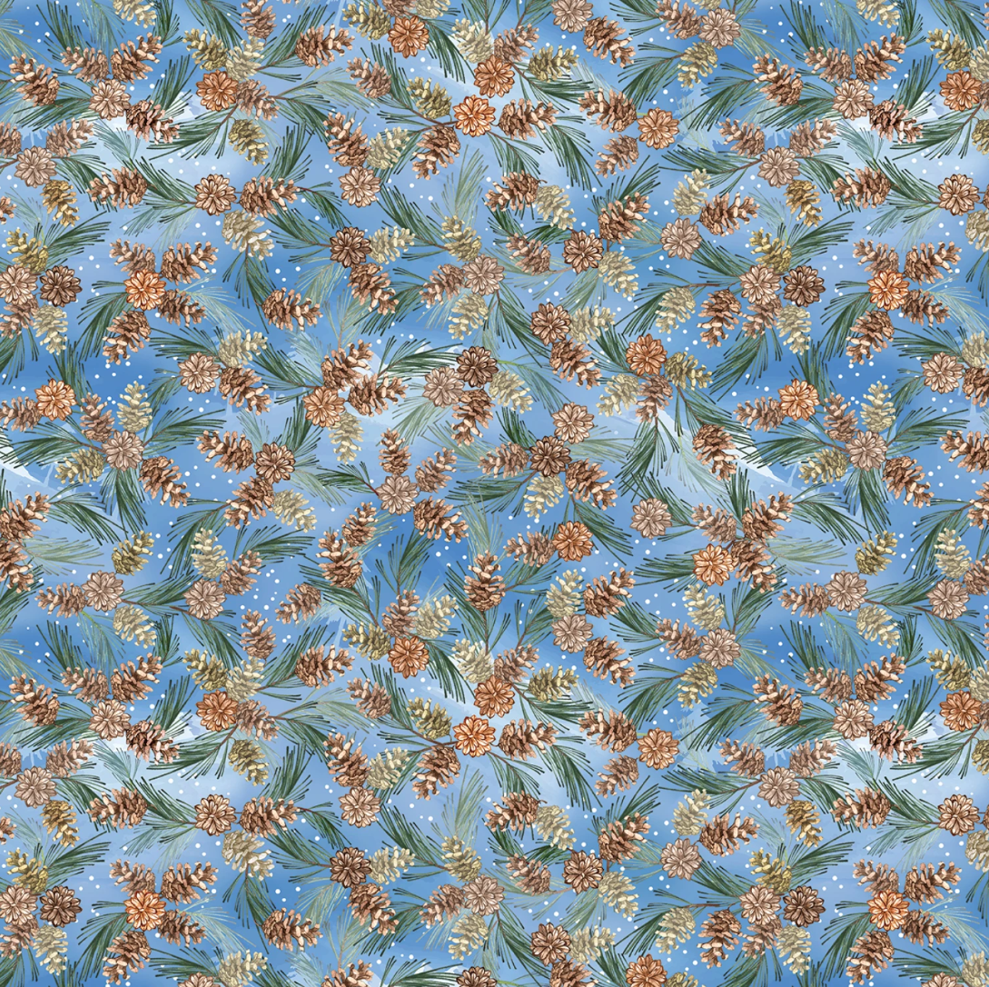 Woodland Wonderland - Woodland Pinecones Med. Blue 14986-54 by Benartex