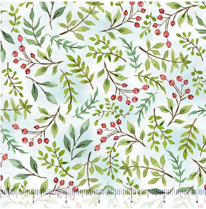 Drawn to Birds - Berry Sprigs Pale Blue 31138-B by QT Fabrics