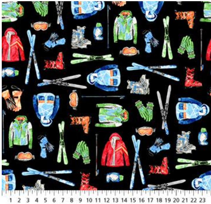 Winter Sports - Ski Equipment Black Multi by Northcott