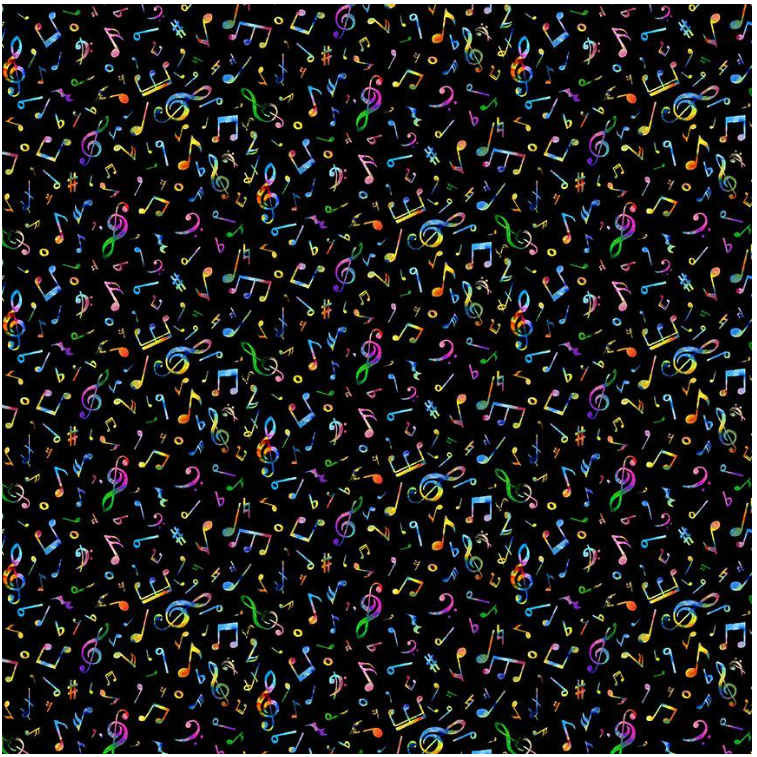 Tiny Music Notes CD3676 Black/Rainbow Notes by Timeless Treasures