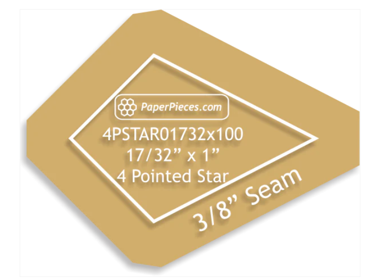 4 Point Star Acrylic 1 17/32" x 1" Fabric Cutting Template 3/8" Seam by Paper Pieces