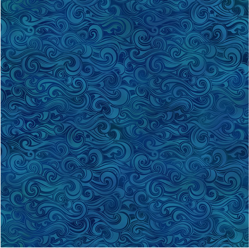 Wonders of the Ocean - Dark Blue Waves by Jason Yenter for In the Beginning Fabrics