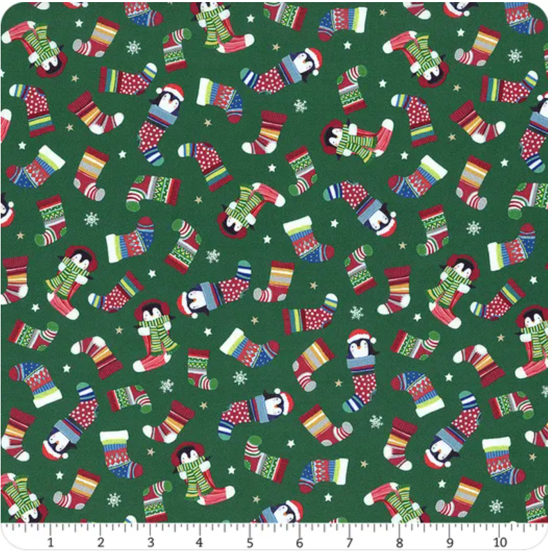 Winter Waddles - Tossed Stockings Green 05427 by P&B Textiles
