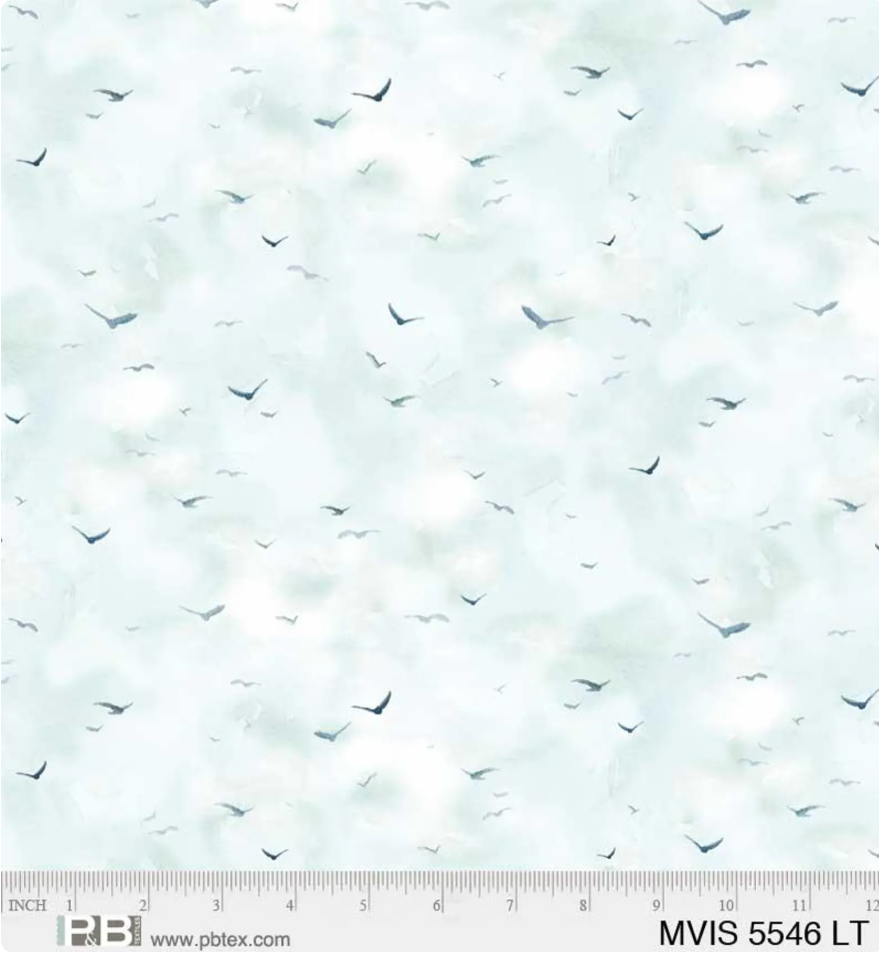 Misty Vistas - Birds in Light Teal 05546 by P&B Textiles