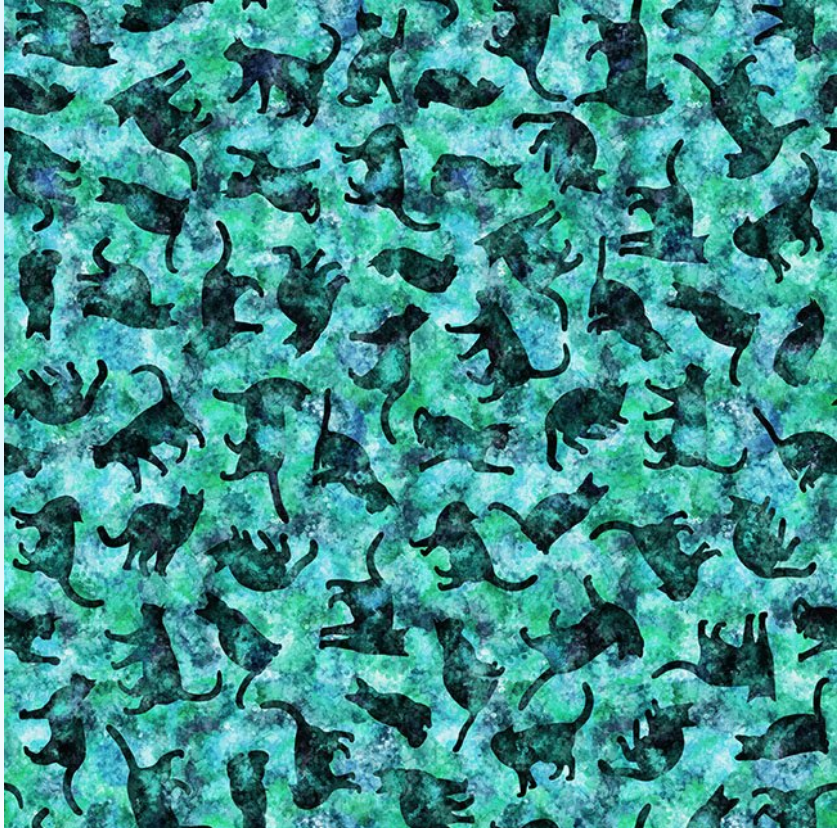 Feline Fantasia - Turquoise Silhouettes 2600-31371-Q by QT Fabrics
