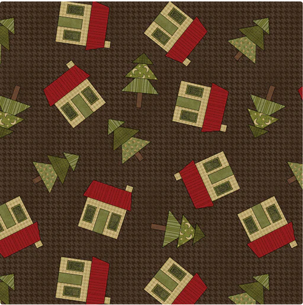 A Moose in the Woods - Cabin in the Woods Chocolate by Benartex
