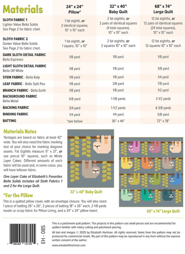 Snuggly Sloths - A Quilt Pattern by Elizabeth Hartman