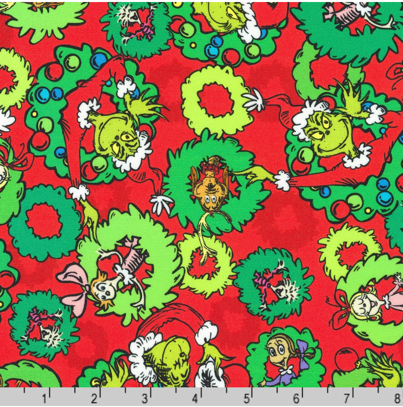 How the Grinch Stole Christmas - Holiday Wreaths Red ADED-22566-223 by Dr. Seuss Enterprises for Robert Kaufman