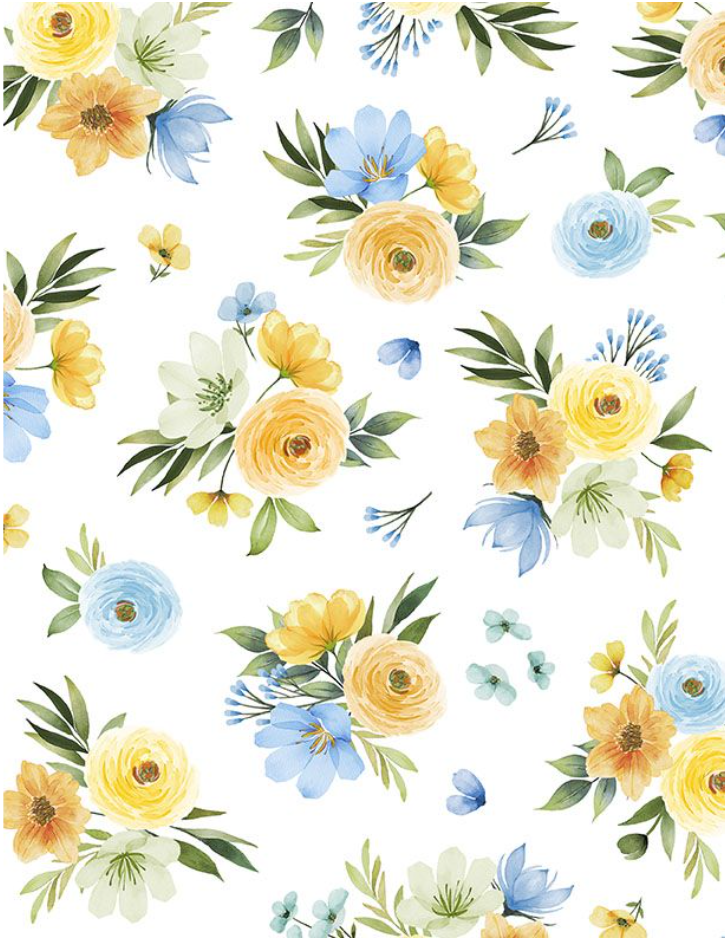 Gentle Meadow - Yellow & Blue on White 32113 157 by Wilmington Prints