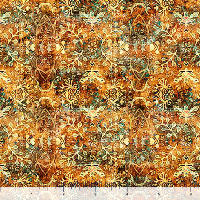 Folklore - Textured Leaf Medallion Amber 2600-30455-S by QT Fabrics