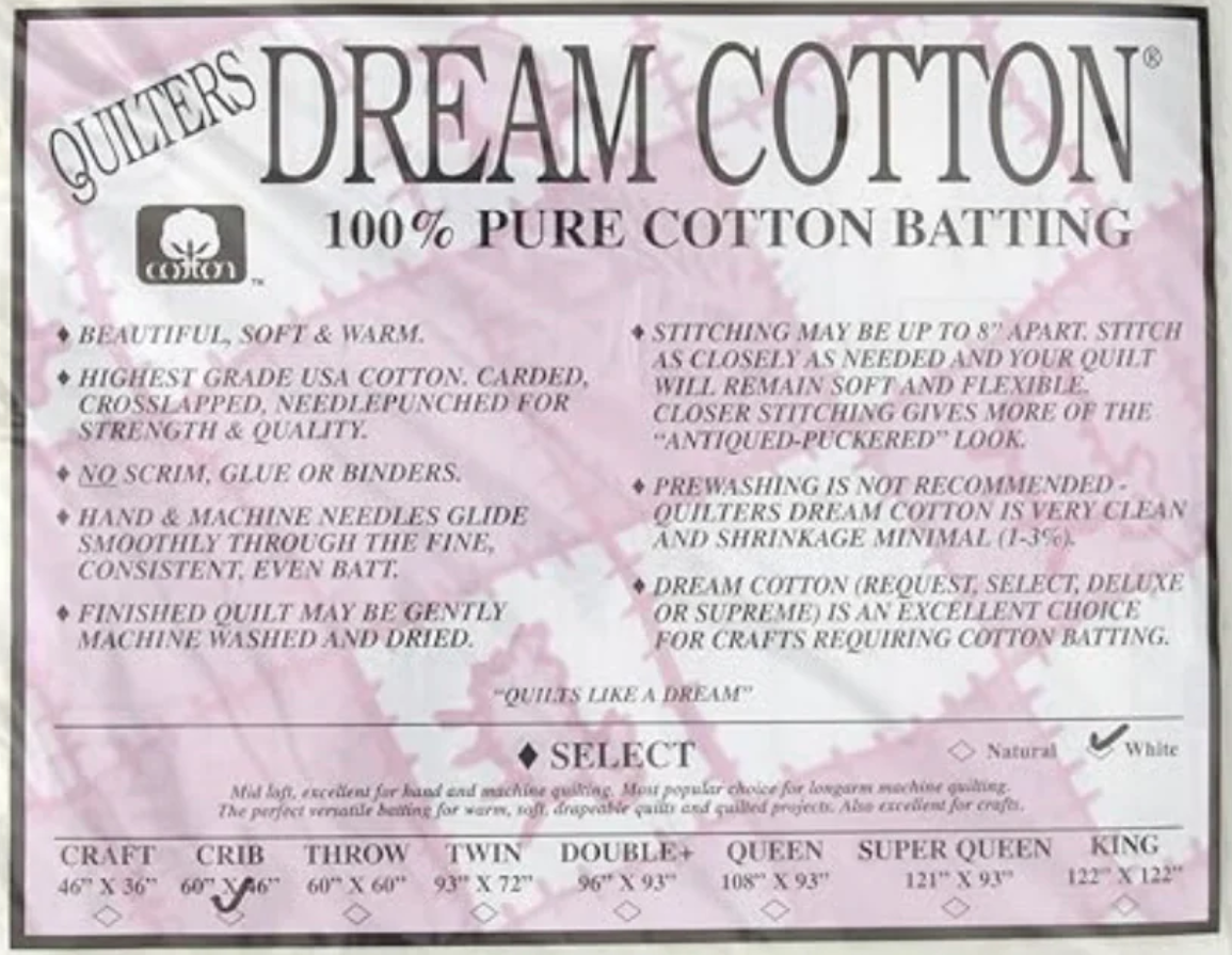 Quilters Dream Cotton - 100% Pure Cotton Batting - Natural Select - Crib