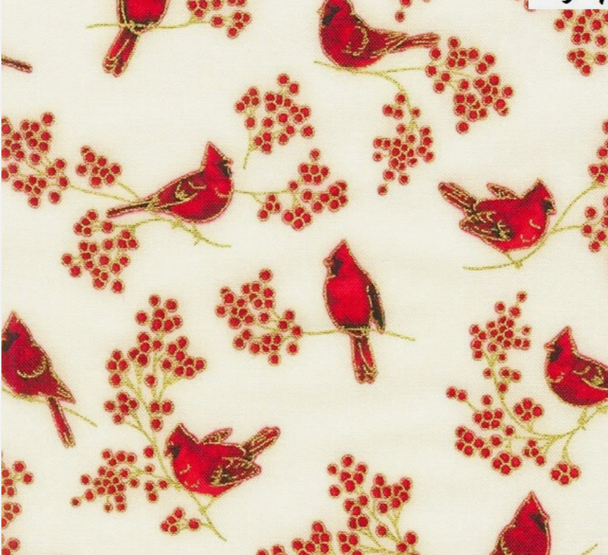 Holiday Charms - Cardinal Metallic Gold 20967-15 Ivory by Robert Kaufman